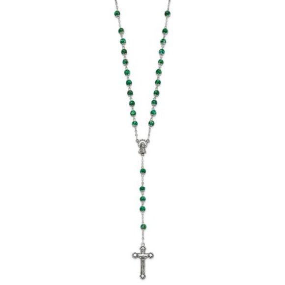 Set of 3 Silver-tone Green, Blue and Pink Marbled Bead Rosary Set religious gift - Picture 2 of 4
